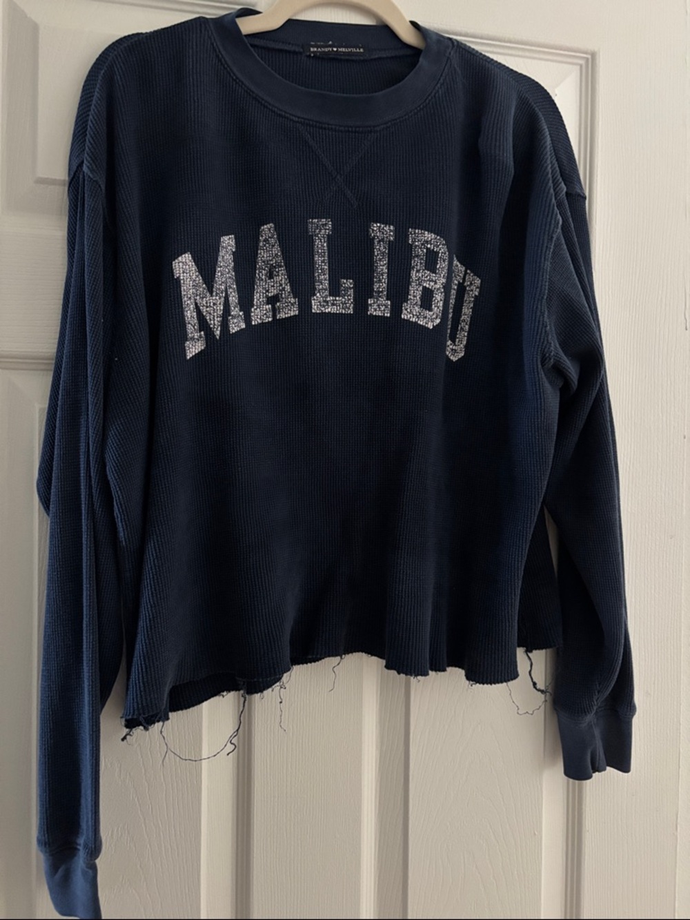 Brandy Melville Navy 'Malibu' Waffle-Knit Crewneck Sweater
